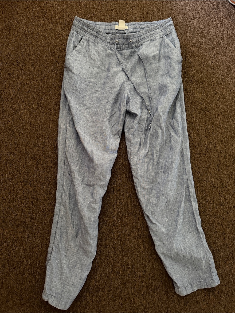 Light Blue women’s Linen-Blend Drawstring Pants